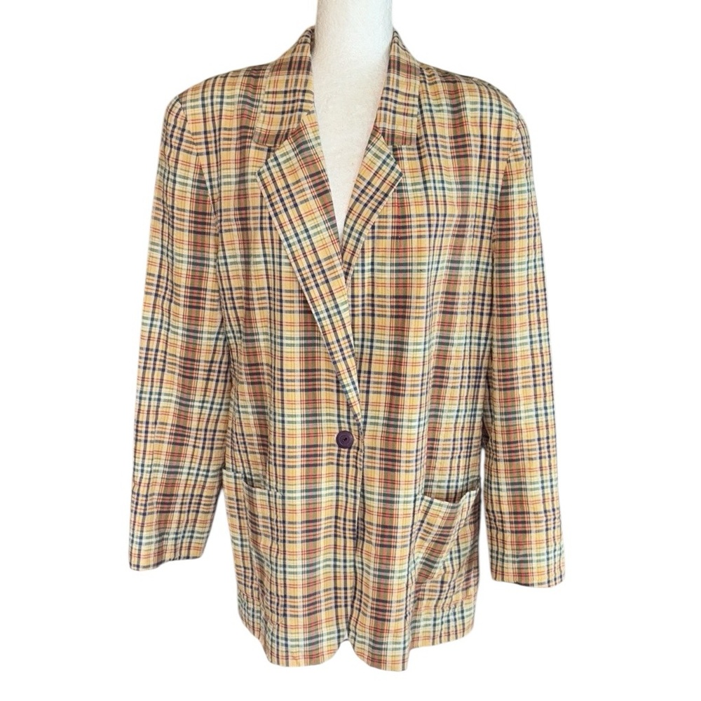The Limited Collection Vintage 1980s Yellow Madras Plaid Oversized Blazer - L